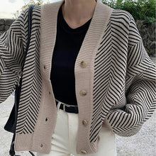 Load image into Gallery viewer, Knitted Striped Cardigan Sweater Women Fashion Patchwork Top Autumn Winter 2020 Long Sleeve Casual Outwears V Neck Buttons Coat
